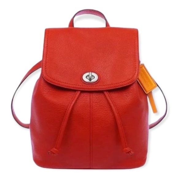 Coach Park Vermilion Red Pebbled Leather Backpack F24385 - Picture 2 of 13